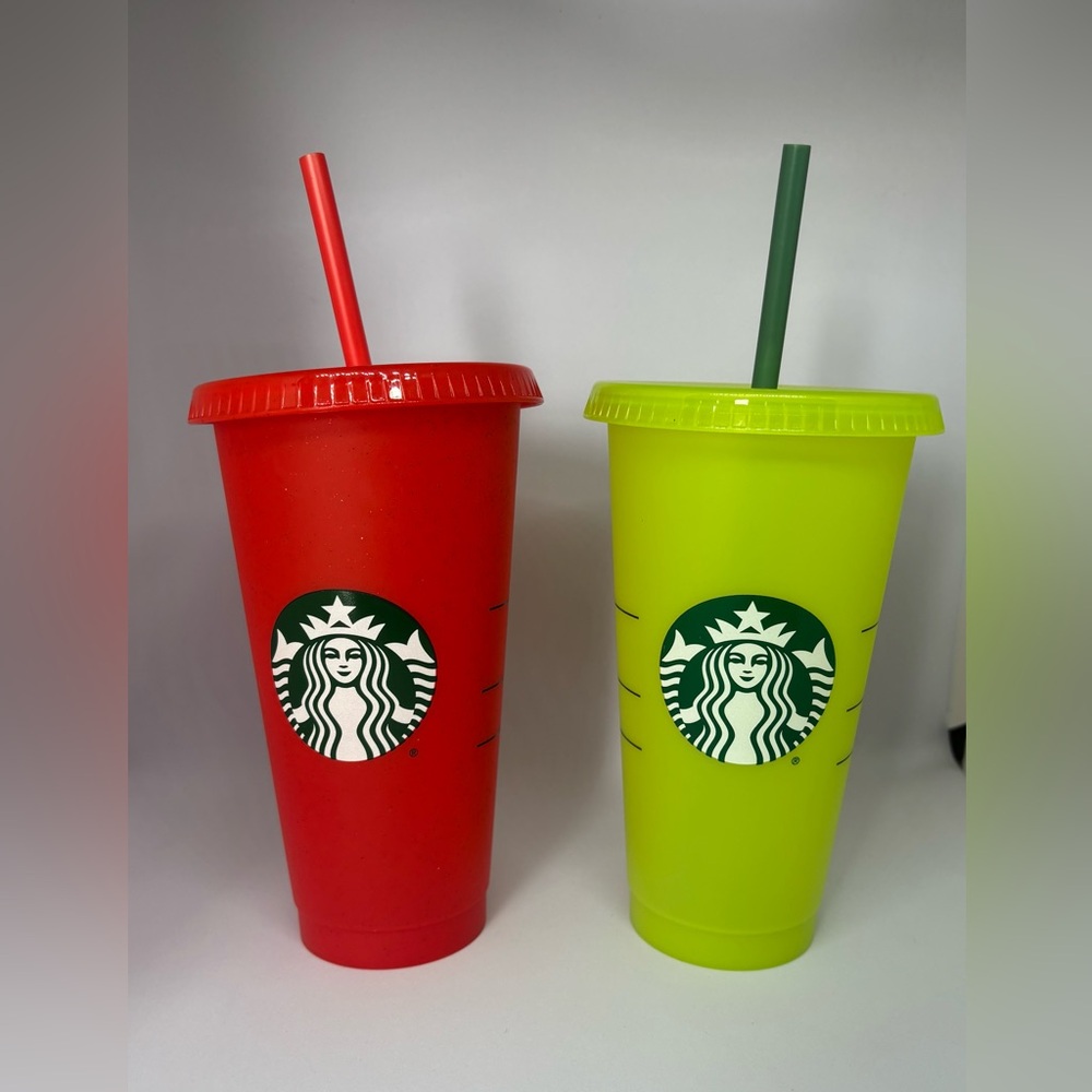 Starbucks Vibrant Red and Lime Green Tumblers